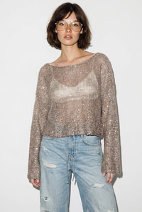 Kadın Kayık Yaka Pullu File Dokulu Yarasa Kollu Crop Bluz 2765 60286345 - Bej BLUZ modelleri