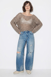 Kadın Kayık Yaka Pullu File Dokulu Yarasa Kollu Crop Bluz 2765 60286345 - Bej BLUZ modelleri