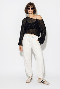Kadın Kayık Yaka Pullu File Dokulu Yarasa Kollu Crop Bluz 2765 60286345 - Siyah BLUZ modelleri