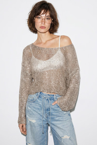Kadın Kayık Yaka Pullu File Dokulu Yarasa Kollu Crop Bluz 2765 60286345 - Bej BLUZ modelleri