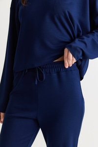 Kadın Kayık Yaka Salaş Bluz Yüksek Bel İspanyol Paça Pantolon Modal Basic Takım 12281 60286556 - Lacivert ALT - ÜST TAKIM modelleri