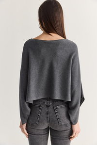 Kadın Kayık Yaka Yarasa Kol Oversize Crop Triko Kazak TK261126 60286718 - Füme KAZAK modelleri