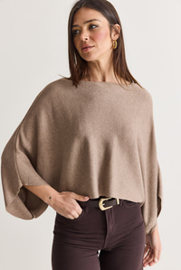 Kadın Kayık Yaka Yarasa Kol Oversize Crop Triko Kazak TK261126 60286718 - Vizon KAZAK modelleri