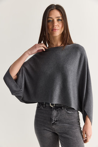 Kadın Kayık Yaka Yarasa Kol Oversize Crop Triko Kazak TK261126 60286718 - Füme KAZAK modelleri