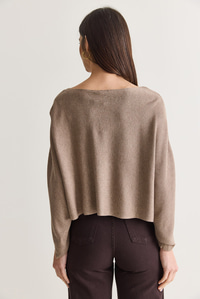 Kadın Kayık Yaka Yarasa Kol Oversize Crop Triko Kazak TK261126 60286718 - Vizon KAZAK modelleri