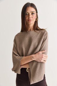 Kadın Kayık Yaka Yarasa Kol Oversize Crop Triko Kazak TK261126 60286718 - Vizon KAZAK modelleri