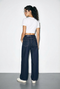 Kadın Kemerli Likralı Geniş Paça Denim Pantolon 3289 60286059 - Lacivert PANTOLON modelleri
