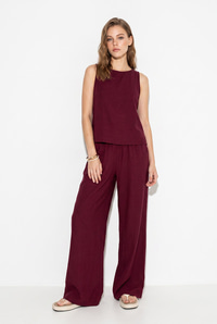 Kadın Keten Bluz Pantolon Takım 3392 60283483 - Bordo ALT - ÜST TAKIM modelleri