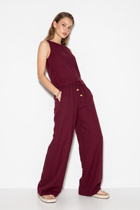 Kadın Keten Bluz Pantolon Takım 3392 60283483 - Bordo ALT - ÜST TAKIM modelleri