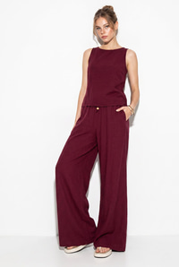 Kadın Keten Bluz Pantolon Takım 3392 60283483 - Bordo ALT - ÜST TAKIM modelleri