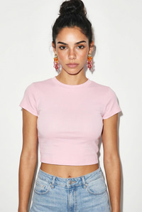 Kadın Kısa Kollu Bisiklet Yaka Crop T-Shirt 60286904 - Pembe T-SHİRT modelleri