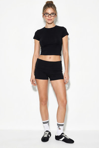 Kadın Kısa Kollu Bisiklet Yaka Crop T-Shirt 60286904 - Siyah T-SHİRT modelleri