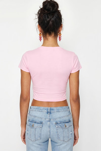 Kadın Kısa Kollu Bisiklet Yaka Crop T-Shirt 60286904 - Pembe T-SHİRT modelleri