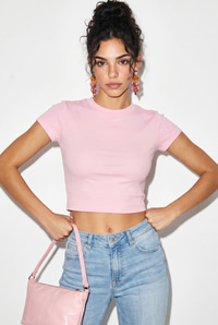 Kadın Kısa Kollu Bisiklet Yaka Crop T-Shirt 60286904 - Pembe T-SHİRT modelleri