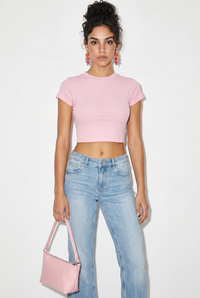 Kadın Kısa Kollu Bisiklet Yaka Crop T-Shirt 60286904 - Pembe T-SHİRT modelleri