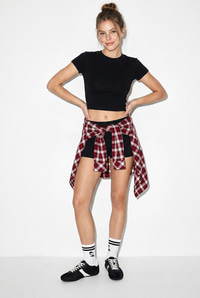 Kadın Kısa Kollu Bisiklet Yaka Crop T-Shirt 60286904 - Siyah T-SHİRT modelleri