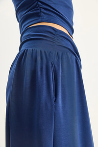 Kadın Kolları Volanlı Beli Büzgülü Üst Pileli Kemerli Bol Pantolon Modal Takım 2136 60283732 - Lacivert ALT - ÜST TAKIM modelleri