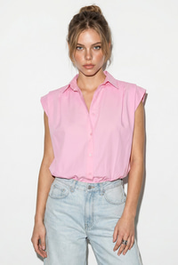 Kadın Kolsuz Gömlek Yaka Beli Lastikli Balon Crop Gömlek DG261030 60286343 - Pembe GÖMLEK modelleri
