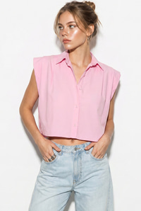 Kadın Kolsuz Gömlek Yaka Beli Lastikli Balon Crop Gömlek DG261030 60286343 - Pembe GÖMLEK modelleri