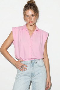 Kadın Kolsuz Gömlek Yaka Beli Lastikli Balon Crop Gömlek DG261030 60286343 - Pembe GÖMLEK modelleri