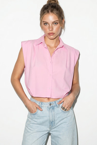 Kadın Kolsuz Gömlek Yaka Beli Lastikli Balon Crop Gömlek DG261030 60286343 - Pembe GÖMLEK modelleri