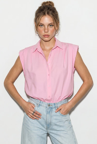 Kadın Kolsuz Gömlek Yaka Beli Lastikli Balon Crop Gömlek DG261030 60286343 - Pembe GÖMLEK modelleri