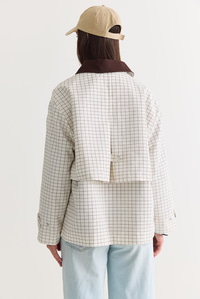 Kadın Kontrast Yaka Ekose Desenli Astarlı Oversize Trençkot M-1 60286563 - Beyaz-Kahve DIŞ GİYİM modelleri