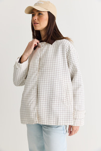 Kadın Kontrast Yaka Ekose Desenli Astarlı Oversize Trençkot M-1 60286563 - Beyaz-Kahve DIŞ GİYİM modelleri