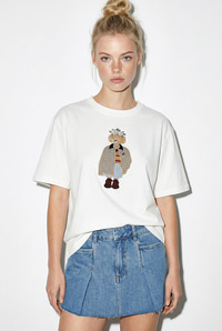 Kadın Köpek Nakışlı Taş İşlemeli Relaxed Fit %100 Pamuk T-Shirt 1077 60286067 - Beyaz T-SHİRT modelleri