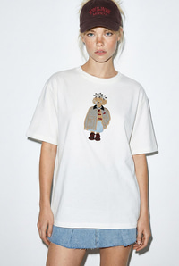 Kadın Köpek Nakışlı Taş İşlemeli Relaxed Fit %100 Pamuk T-Shirt 1077 60286067 - Beyaz T-SHİRT modelleri