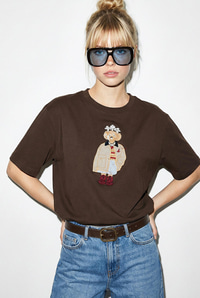 Kadın Köpek Nakışlı Taş İşlemeli Relaxed Fit %100 Pamuk T-Shirt 1077 60286067 - Acı Kahve T-SHİRT modelleri