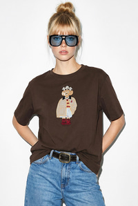 Kadın Köpek Nakışlı Taş İşlemeli Relaxed Fit %100 Pamuk T-Shirt 1077 60286067 - Acı Kahve T-SHİRT modelleri
