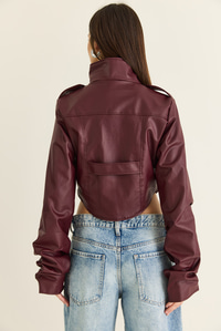 Kadın Korse Detaylı Drape Kollu Crop Suni Deri Ceket 8057 60286527 - Bordo CEKET modelleri