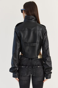 Kadın Korse Detaylı Drape Kollu Crop Suni Deri Ceket 8057 60286527 - Siyah CEKET modelleri