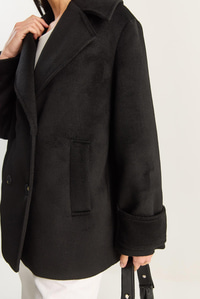 Kadın Kruvaze Yaka Astarlı Kısa Oversize Kaşe Kaban 3508 60283850 - Siyah DIŞ GİYİM modelleri