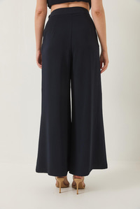 Kadın Kruvaze Yaka Bel Bağlamalı Astarlı Yelek Pileli Bol Pantolonlu Takım 9306 60281025 - Lacivert
