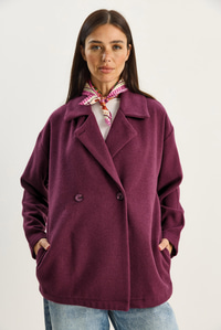 Kadın Kruvaze Yaka Cep Detaylı Kaşe Blazer Ceket 60283757 - Mor CEKET modelleri