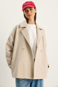 Kadın Kruvaze Yaka Cep Detaylı Kaşe Blazer Ceket 60283757 - Bej CEKET modelleri