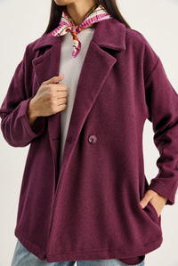 Kadın Kruvaze Yaka Cep Detaylı Kaşe Blazer Ceket 60283757 - Mor CEKET modelleri