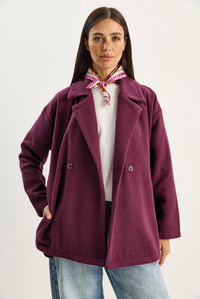 Kadın Kruvaze Yaka Cep Detaylı Kaşe Blazer Ceket 60283757 - Mor CEKET modelleri