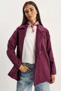Kadın Kruvaze Yaka Cep Detaylı Kaşe Blazer Ceket 60283757 - Mor CEKET modelleri