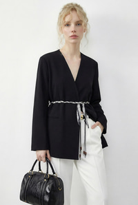 Kadın Kruvaze Yaka Fular Kemerli Kadın Blazer Ceket 8014 60283988 - Siyah CEKET modelleri