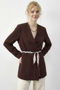 Kadın Kruvaze Yaka Fular Kemerli Kadın Blazer Ceket 8014 60283988 - Kahverengi CEKET modelleri