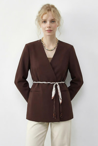 Kadın Kruvaze Yaka Fular Kemerli Kadın Blazer Ceket 8014 60283988 - Kahverengi CEKET modelleri