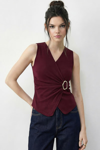 Kadın Kruvaze Yaka Gold Toka Detaylı Bluz 2303 60283993 - Bordo BLUZ modelleri