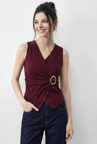 Kadın Kruvaze Yaka Gold Toka Detaylı Bluz 2303 60283993 - Bordo BLUZ modelleri