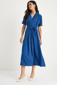 Kadın Kruvaze Yaka Kuşaklı Kısa Kollu Yazlık Elbise 6570 60283354 - Lacivert