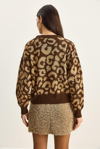 Kadın Leopar Desenli Bisiklet Yaka Şardonlu Basic Triko Kazak 60285010 - Kahverengi-Camel KAZAK modelleri