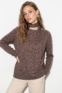 Kadın Leopar Desenli Fular Aksesuarlı Triko Bluz 2710 60286480 - Kahve BLUZ modelleri