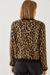 Kadın Leopar Desenli Şardonlu Hırka 241070 60251938 - Siyah-Camel HIRKA modelleri